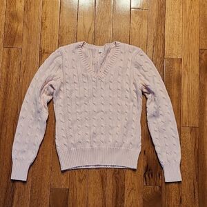 Women's Cable Knit V-Neck Sweater - Pale Pink Size Small